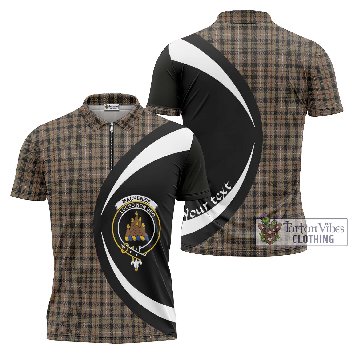 Tartan Vibes Clothing Mackenzie Hunting Tartan Zipper Polo Shirt with Family Crest Circle Style