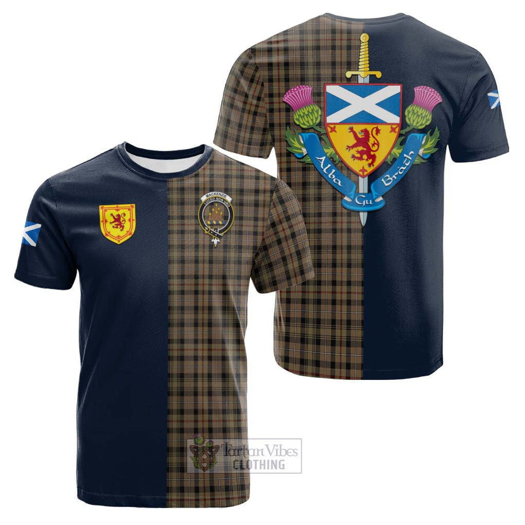 Tartan Vibes Clothing Mackenzie Hunting Tartan Cotton T-shirt with Scottish Lion Royal Arm Half Style