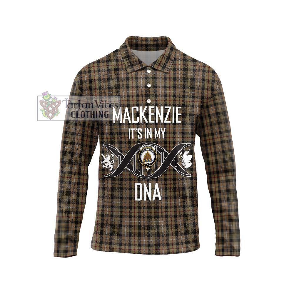 Mackenzie Hunting Tartan Long Sleeve Polo Shirt with Family Crest DNA In Me Style Unisex - Tartanvibesclothing Shop