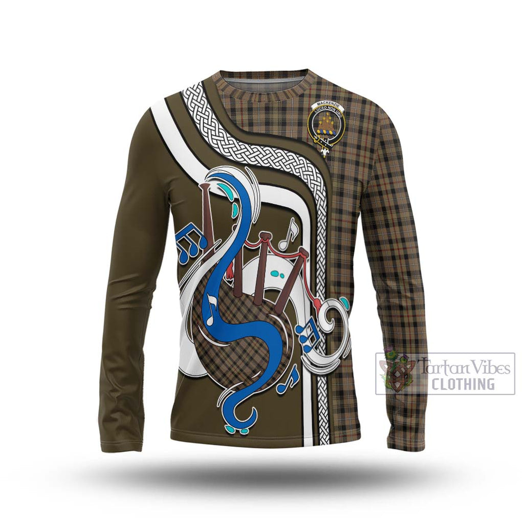 Tartan Vibes Clothing Mackenzie Hunting Tartan Long Sleeve T-Shirt with Epic Bagpipe Style