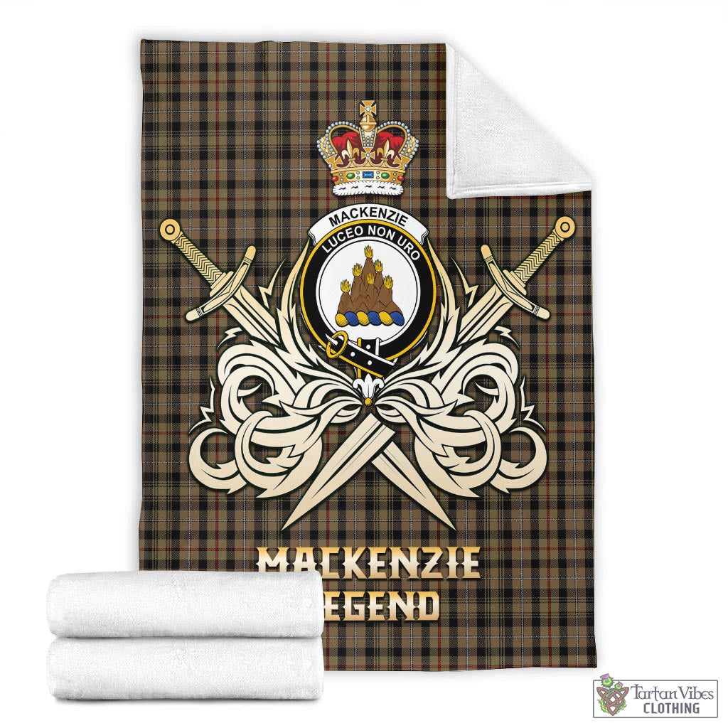 Tartan Vibes Clothing MacKenzie Hunting Tartan Blanket with Clan Crest and the Golden Sword of Courageous Legacy