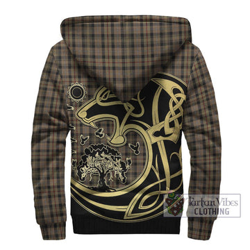 Mackenzie Hunting Tartan Sherpa Hoodie with Family Crest Celtic Wolf Style