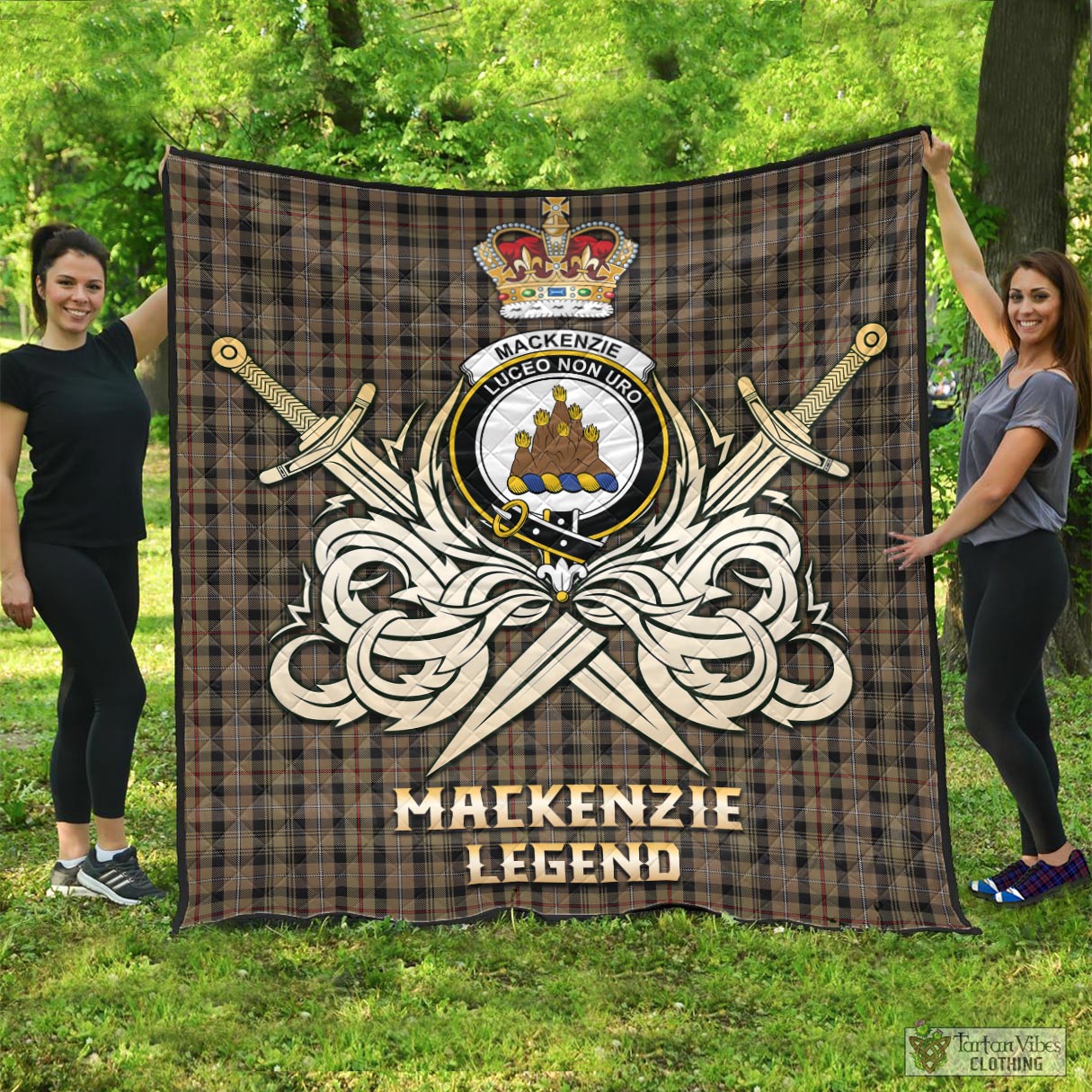 Tartan Vibes Clothing MacKenzie Hunting Tartan Quilt with Clan Crest and the Golden Sword of Courageous Legacy