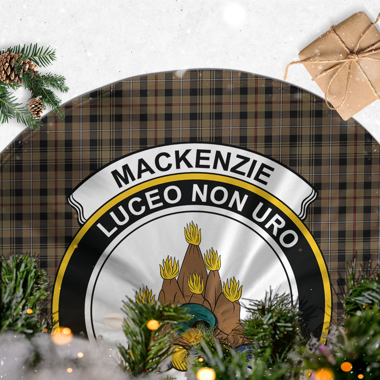 MacKenzie Hunting Tartan Christmas Tree Skirt with Family Crest - Tartanvibesclothing