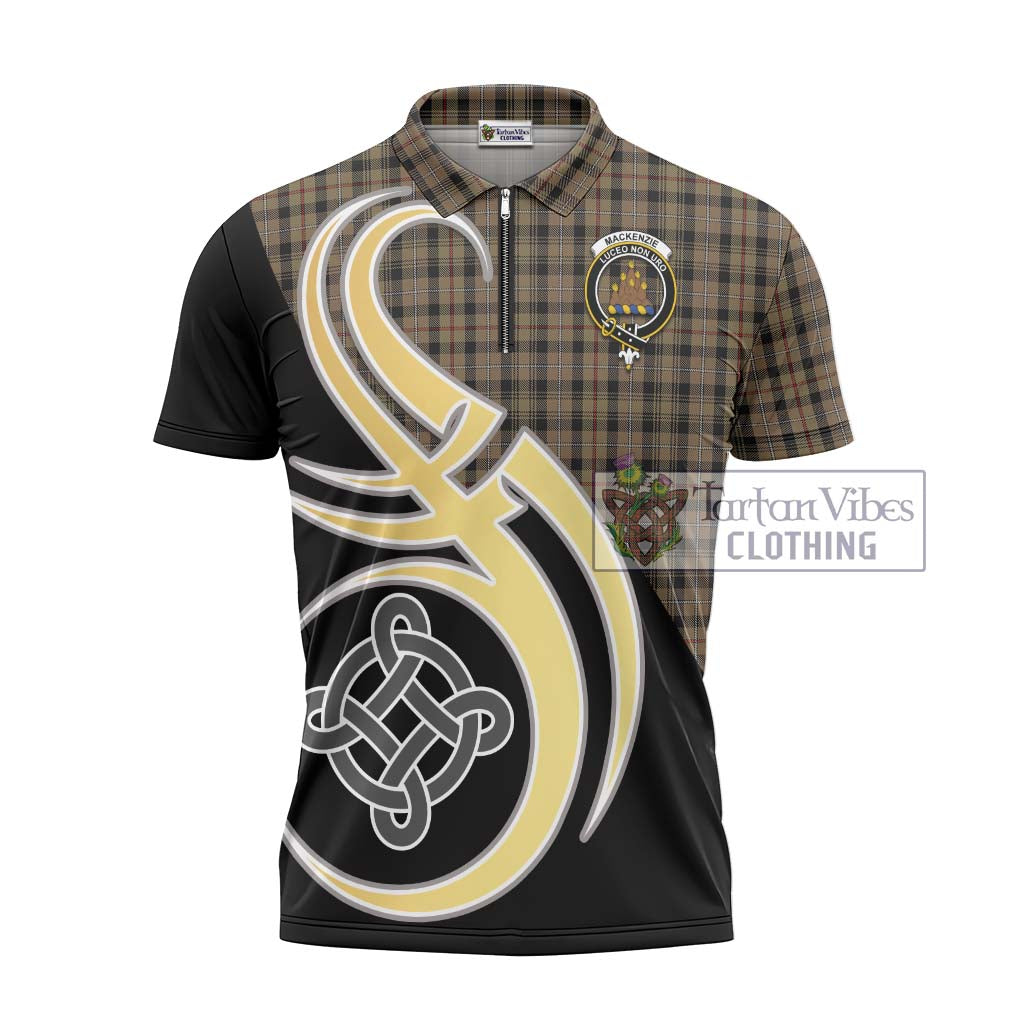 Tartan Vibes Clothing Mackenzie Hunting Tartan Zipper Polo Shirt with Family Crest and Celtic Symbol Style