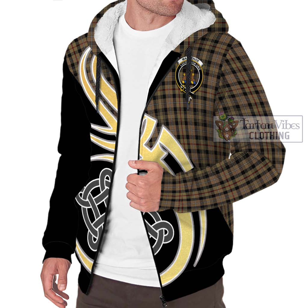 Mackenzie Hunting Tartan Sherpa Hoodie with Family Crest and Celtic Symbol Style - Tartan Vibes Clothing