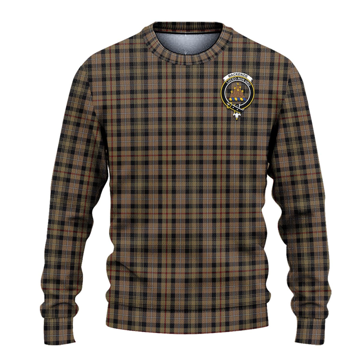 MacKenzie Hunting Tartan Knitted Sweater with Family Crest - Tartanvibesclothing