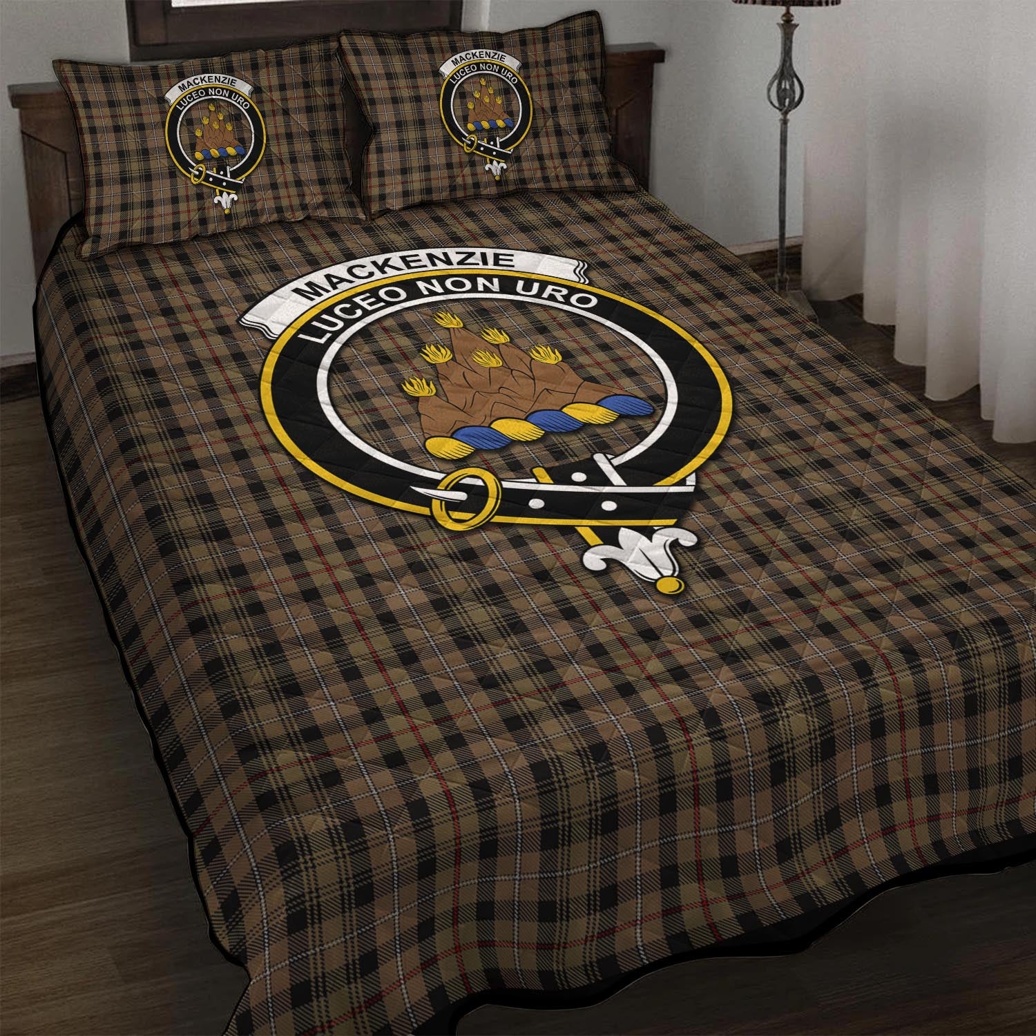 MacKenzie Hunting Tartan Quilt Bed Set with Family Crest - Tartan Vibes Clothing