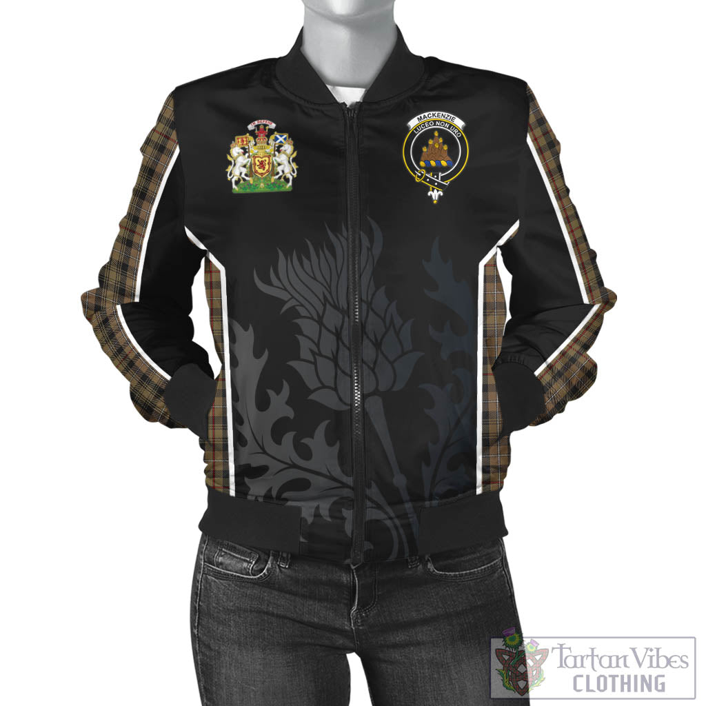 Tartan Vibes Clothing MacKenzie Hunting Tartan Bomber Jacket with Family Crest and Scottish Thistle Vibes Sport Style