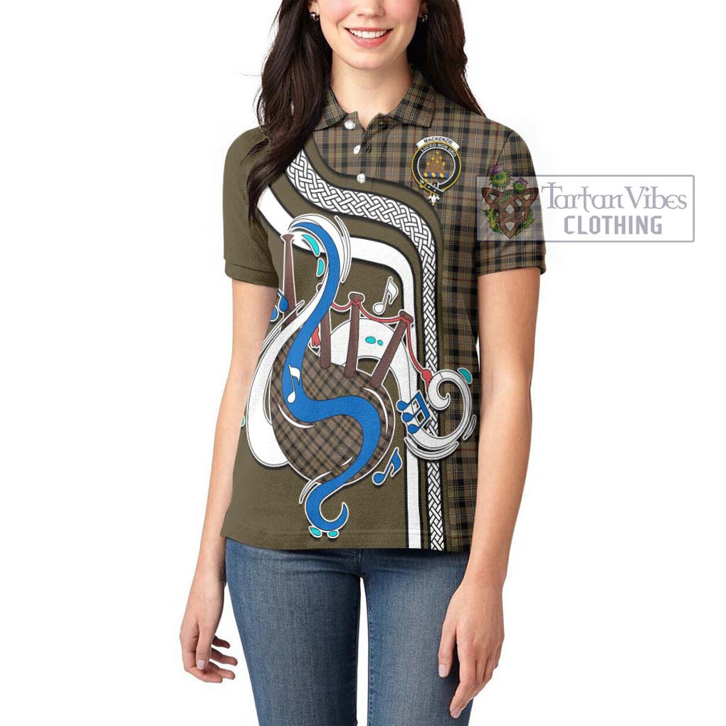 Mackenzie Hunting Tartan Women's Polo Shirt with Epic Bagpipe Style - Tartanvibesclothing Shop