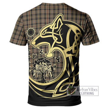 Mackenzie Hunting Tartan T-Shirt with Family Crest Celtic Wolf Style