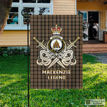 MacKenzie Hunting Tartan Flag with Clan Crest and the Golden Sword of Courageous Legacy