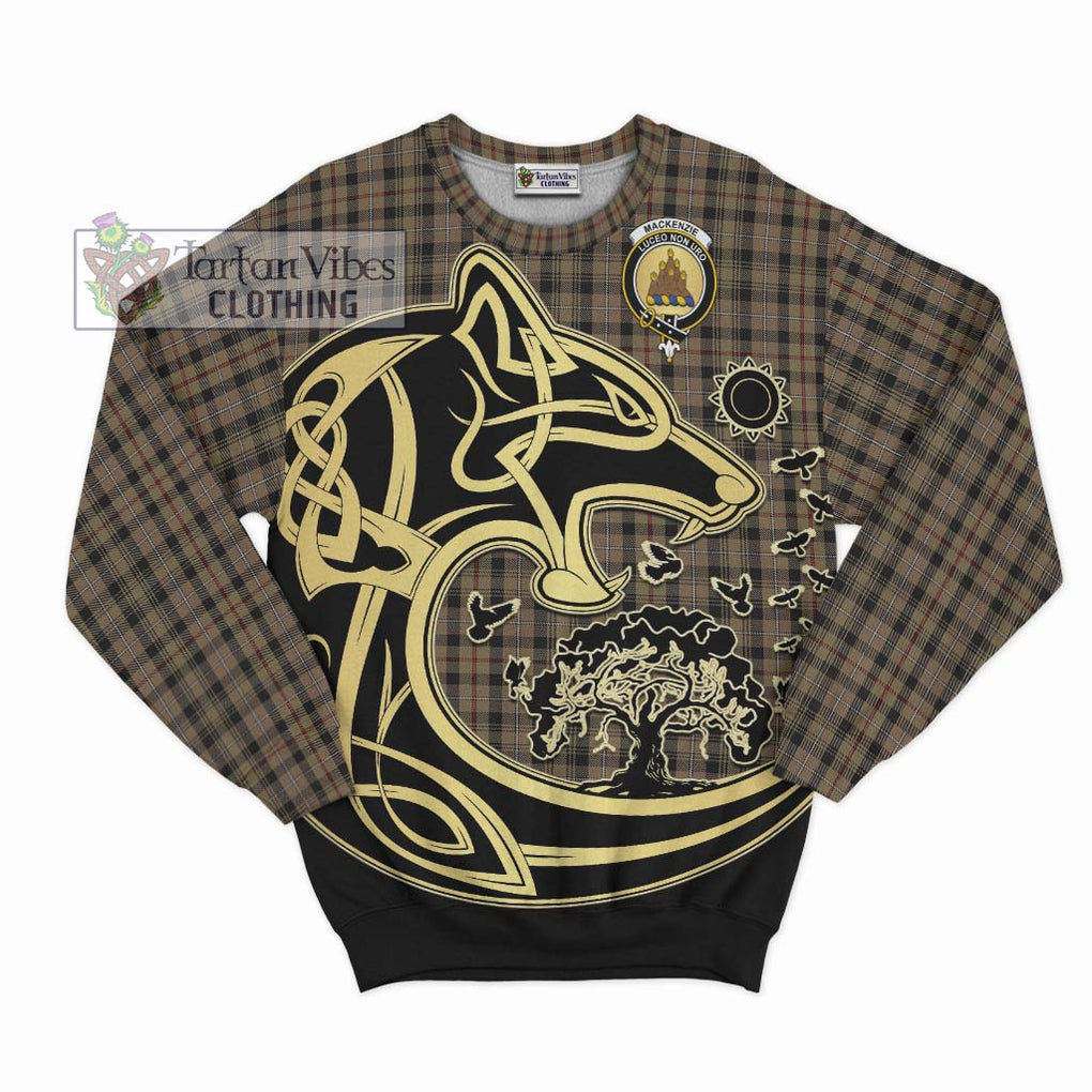 Mackenzie Hunting Tartan Sweatshirt with Family Crest Celtic Wolf Style - Tartan Vibes Clothing