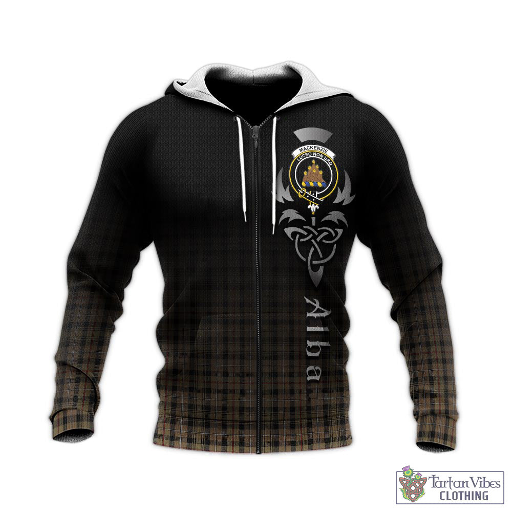 Tartan Vibes Clothing MacKenzie Hunting Tartan Knitted Hoodie Featuring Alba Gu Brath Family Crest Celtic Inspired