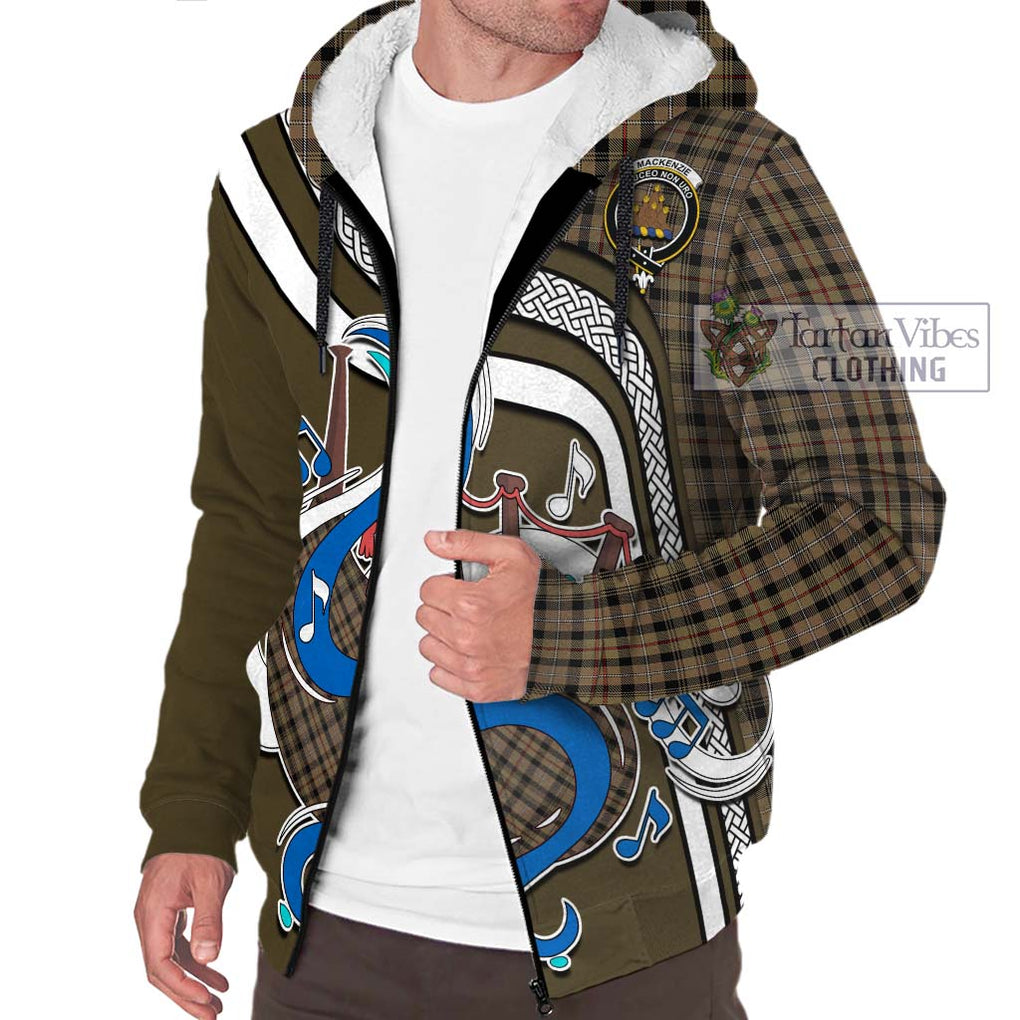 Mackenzie Hunting Tartan Sherpa Hoodie with Epic Bagpipe Style Unisex - Tartanvibesclothing Shop