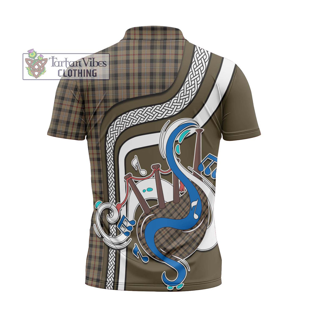 Mackenzie Hunting Tartan Zipper Polo Shirt with Epic Bagpipe Style - Tartanvibesclothing Shop