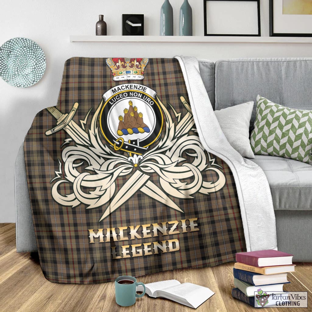 Tartan Vibes Clothing MacKenzie Hunting Tartan Blanket with Clan Crest and the Golden Sword of Courageous Legacy