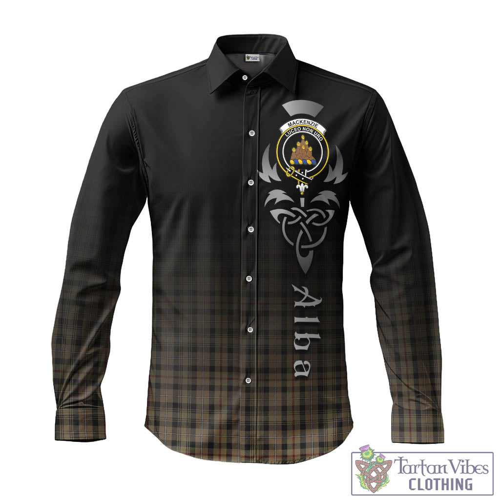 Tartan Vibes Clothing MacKenzie Hunting Tartan Long Sleeve Button Up Featuring Alba Gu Brath Family Crest Celtic Inspired