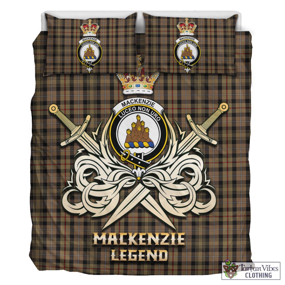 Tartan Vibes Clothing MacKenzie Hunting Tartan Bedding Set with Clan Crest and the Golden Sword of Courageous Legacy