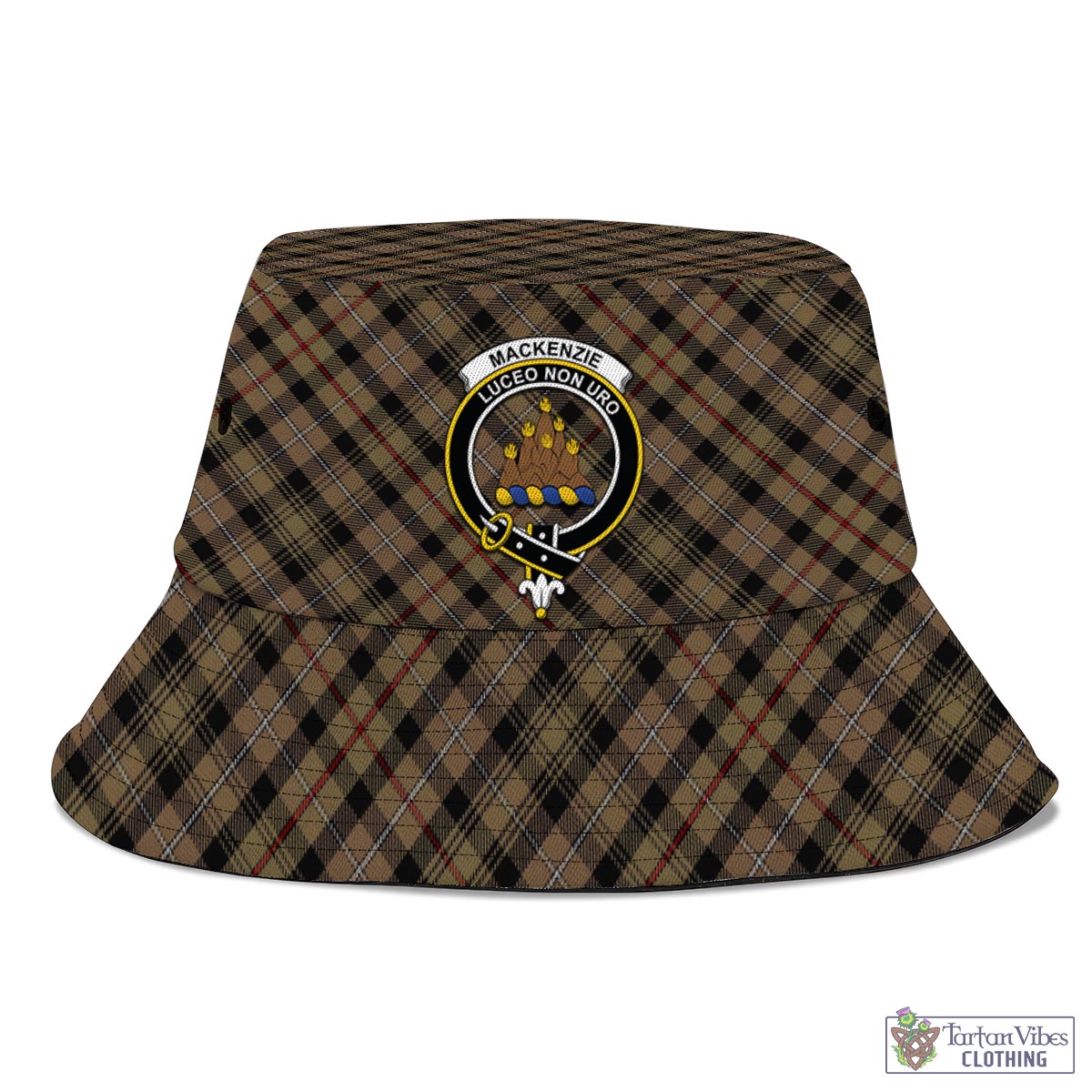 Tartan Vibes Clothing MacKenzie Hunting Tartan Bucket Hat with Family Crest