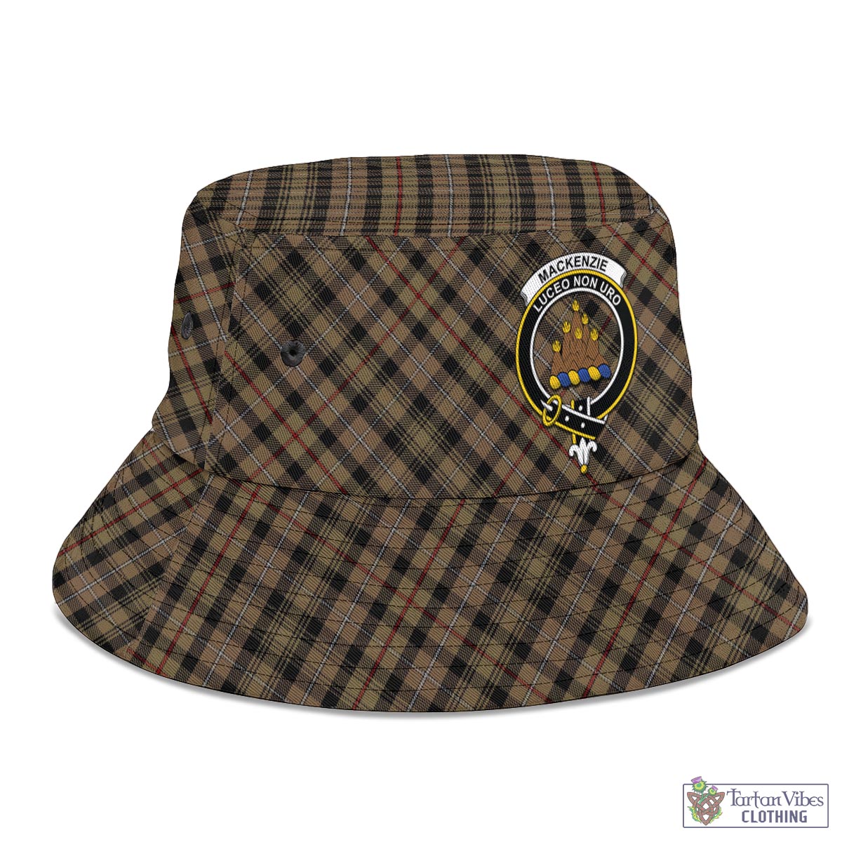 Tartan Vibes Clothing MacKenzie Hunting Tartan Bucket Hat with Family Crest