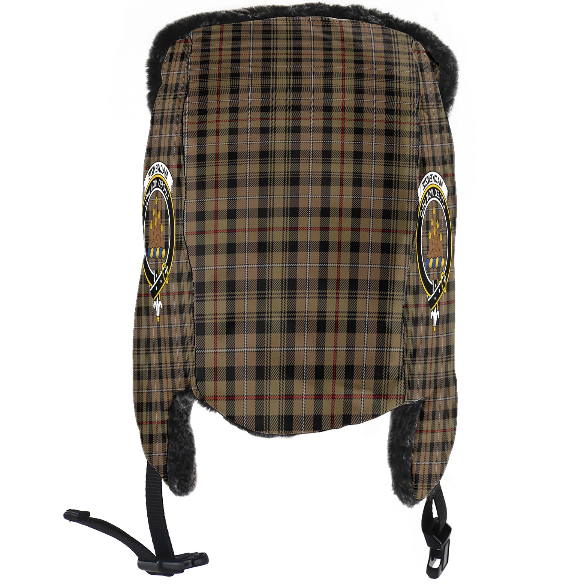 MacKenzie Hunting Tartan Winter Trapper Hat with Family Crest - Tartanvibesclothing