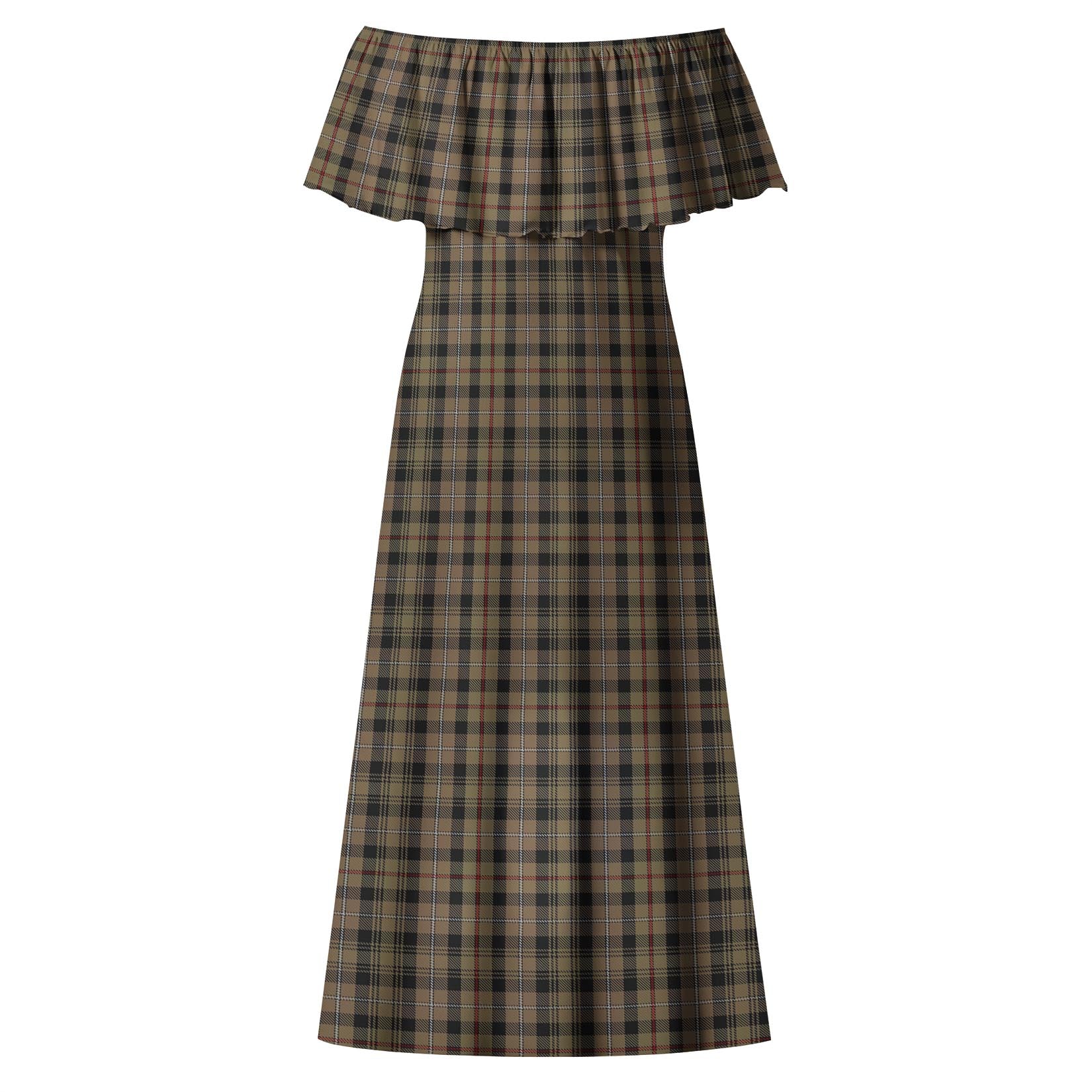 MacKenzie Hunting Tartan Off Shoulder Long Dress - Tartanvibesclothing