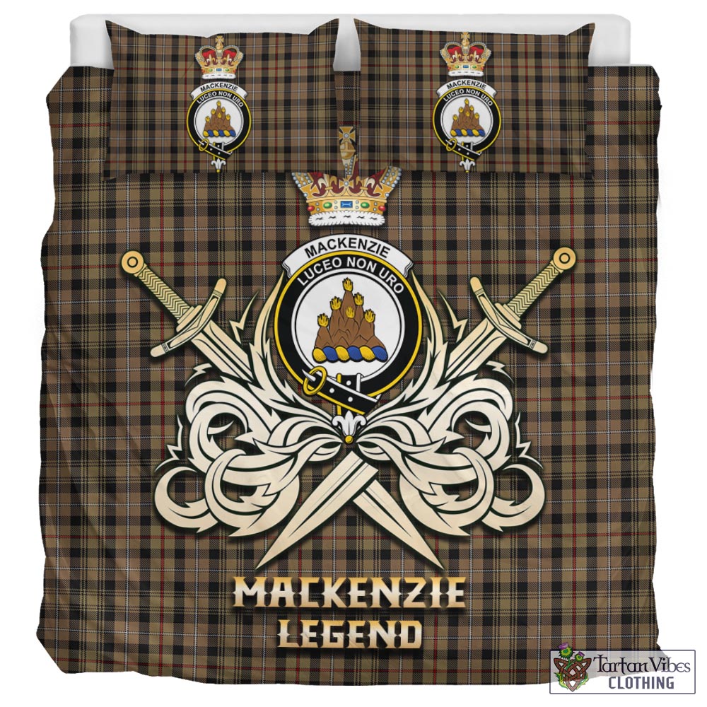 Tartan Vibes Clothing MacKenzie Hunting Tartan Bedding Set with Clan Crest and the Golden Sword of Courageous Legacy