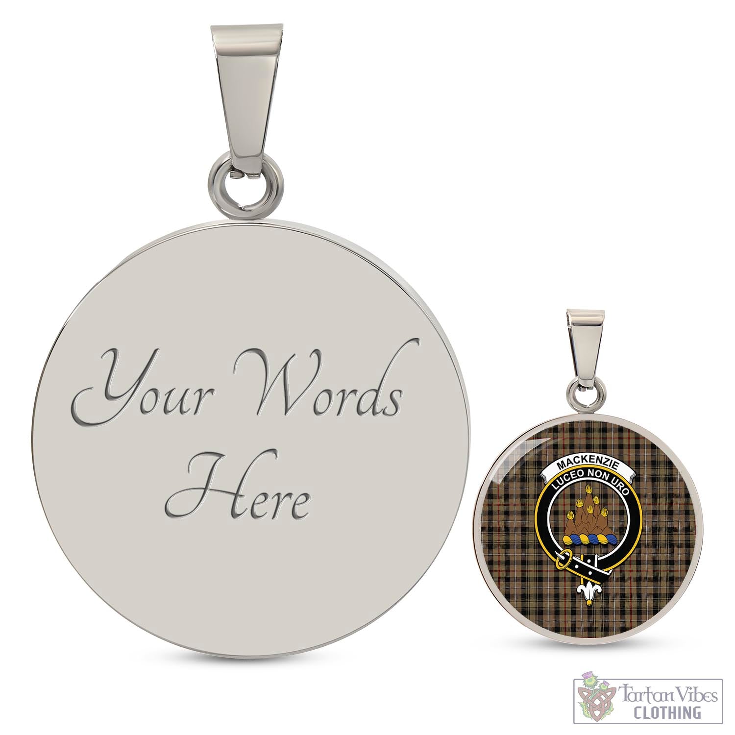 Tartan Vibes Clothing MacKenzie Hunting Tartan Circle Necklace with Family Crest