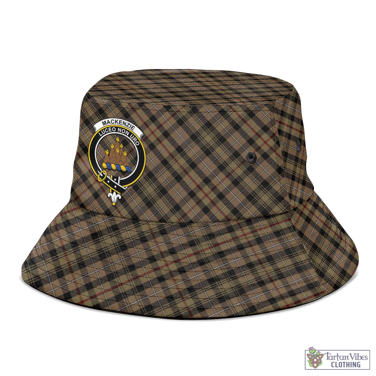 Tartan Vibes Clothing MacKenzie Hunting Tartan Bucket Hat with Family Crest