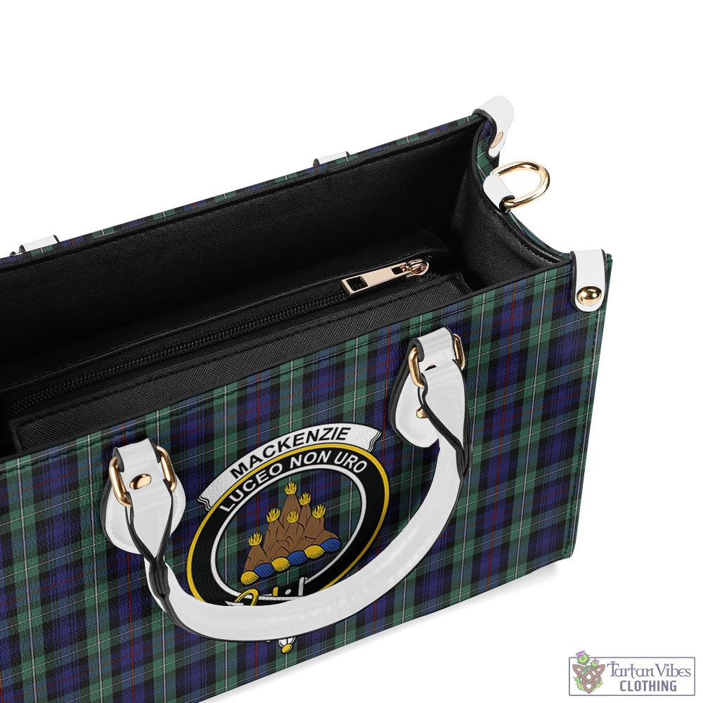 Tartan Vibes Clothing MacKenzie Hunting Green Tartan Luxury Leather Handbags with Family Crest