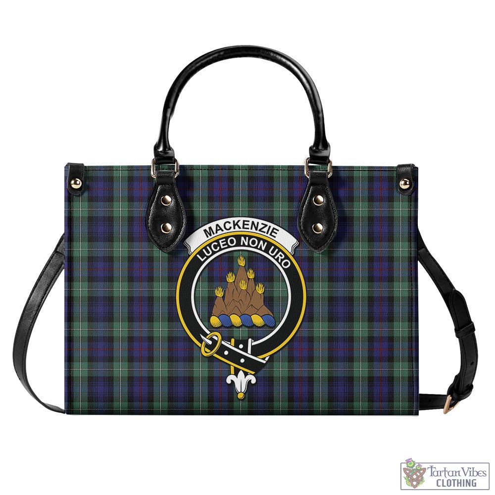 Tartan Vibes Clothing MacKenzie Hunting Green Tartan Luxury Leather Handbags with Family Crest