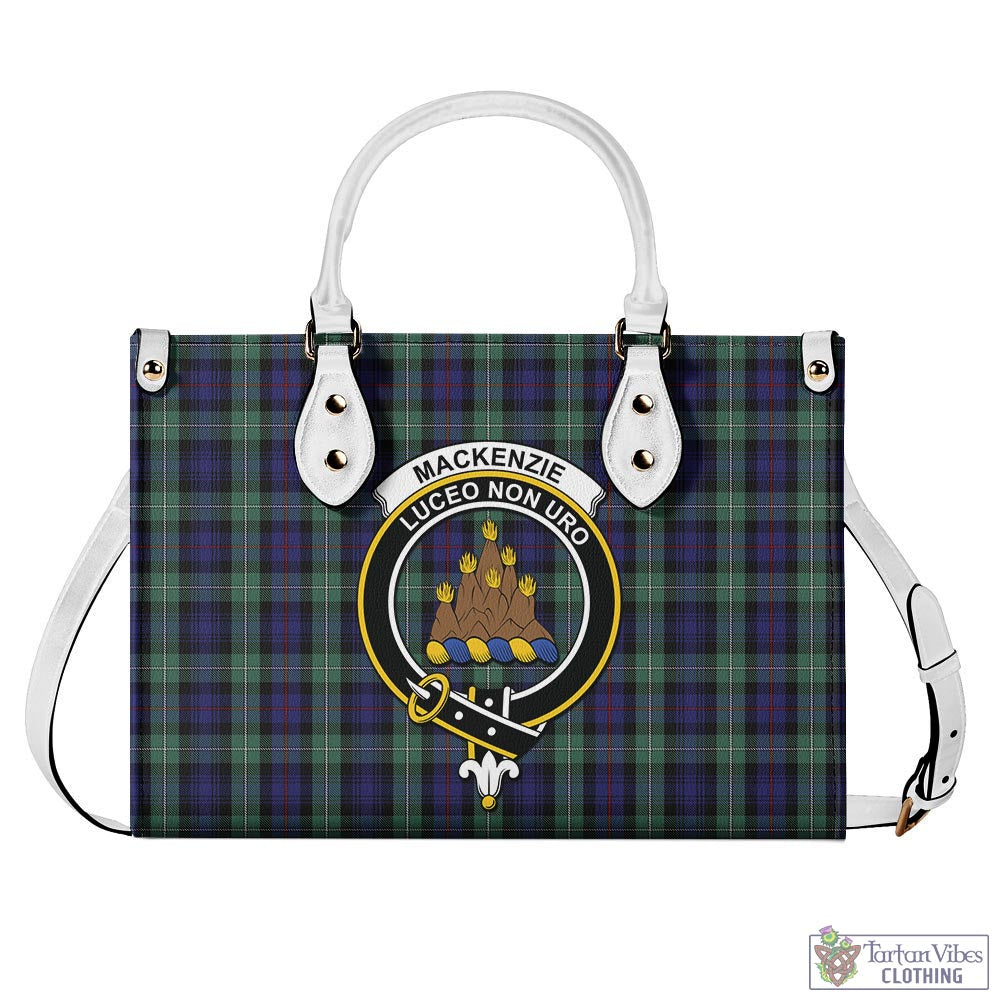 Tartan Vibes Clothing MacKenzie Hunting Green Tartan Luxury Leather Handbags with Family Crest