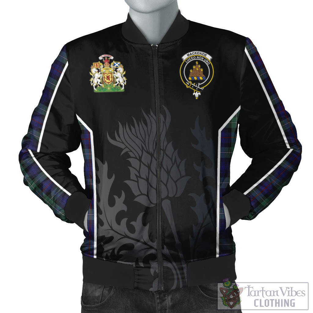 Tartan Vibes Clothing MacKenzie Hunting Green Tartan Bomber Jacket with Family Crest and Scottish Thistle Vibes Sport Style