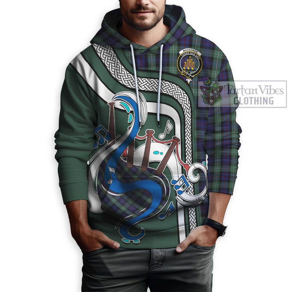 Mackenzie Hunting Green Tartan Hoodie with Epic Bagpipe Style Zip Hoodie - Tartanvibesclothing Shop