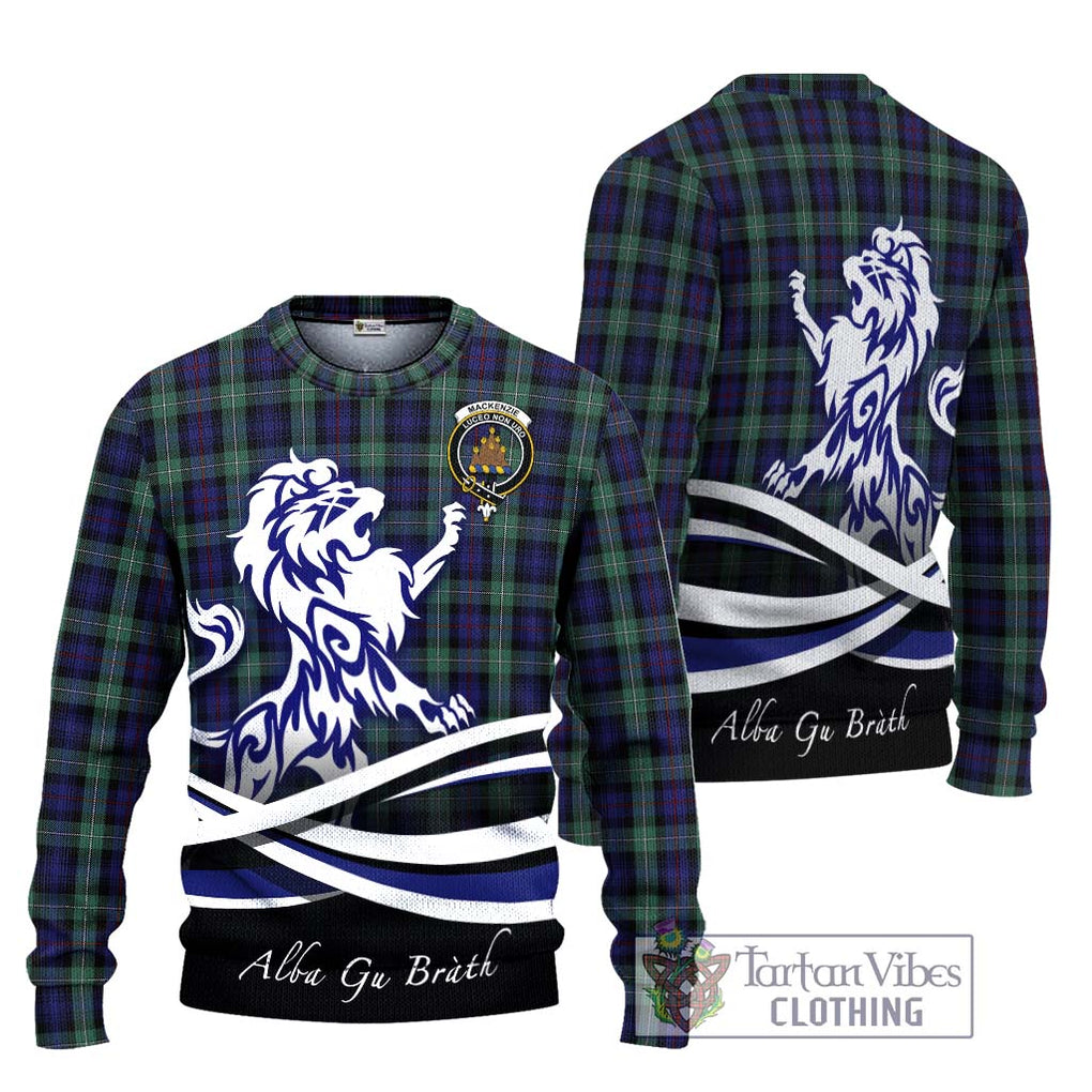 Mackenzie Hunting Green Tartan Knitted Sweater with Alba Gu Brath Regal Lion Emblem Unisex - Tartanvibesclothing Shop