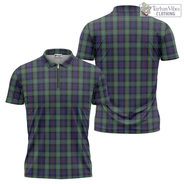 MacKenzie Hunting Green Tartan Zipper Polo Shirt