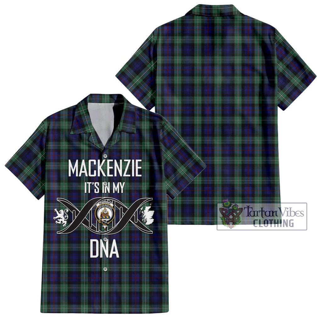 Mackenzie Hunting Green Tartan Short Sleeve Button Shirt with Family Crest DNA In Me Style Kid - Tartanvibesclothing Shop