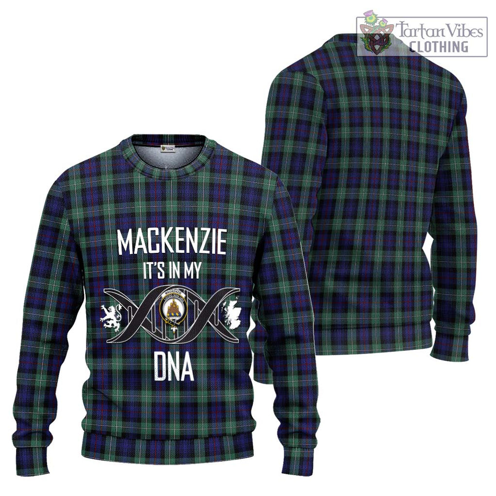 Mackenzie Hunting Green Tartan Knitted Sweater with Family Crest DNA In Me Style Unisex - Tartanvibesclothing Shop