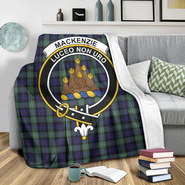 MacKenzie Hunting Green Tartan Blanket with Family Crest