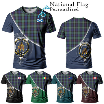 Mackenzie Hunting Green Tartan T-Shirt with Personalised National Flag and Family Crest Half Style