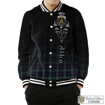 MacKenzie Hunting Green Tartan Baseball Jacket Featuring Alba Gu Brath Family Crest Celtic Inspired