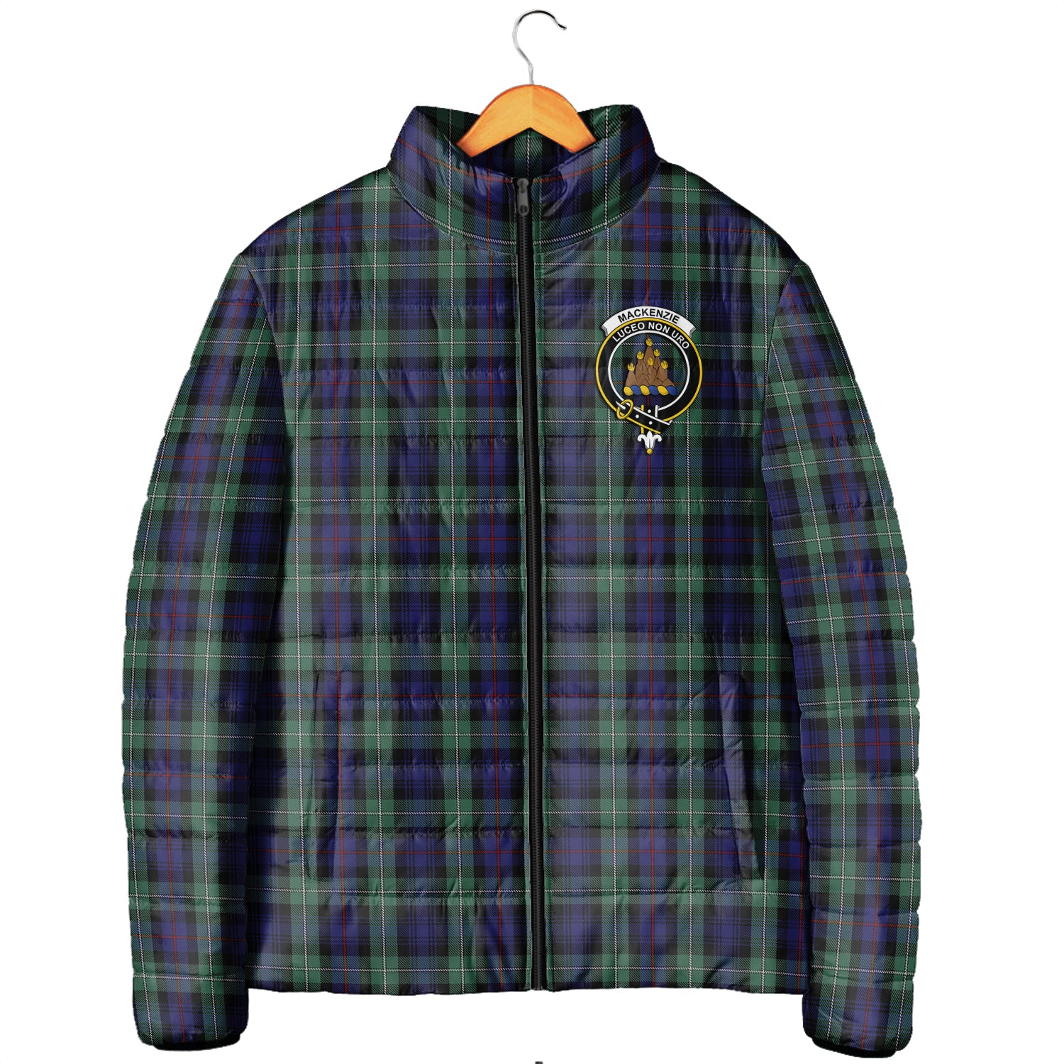 MacKenzie Hunting Green Tartan Padded Jacket with Family Crest Men's Padded Jacket - Tartan Vibes Clothing