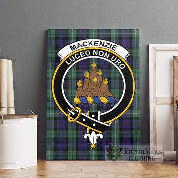 Mackenzie Hunting Green Tartan Canvas Print Wall Art with Family Crest