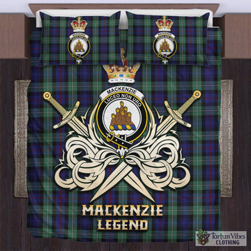 MacKenzie Hunting Green Tartan Bedding Set with Clan Crest and the Golden Sword of Courageous Legacy