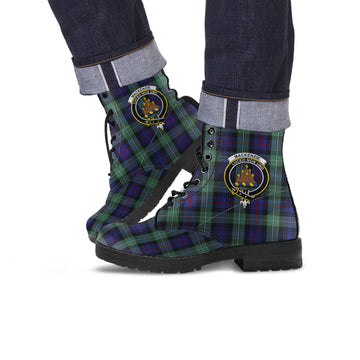 MacKenzie Hunting Green Tartan Leather Boots with Family Crest