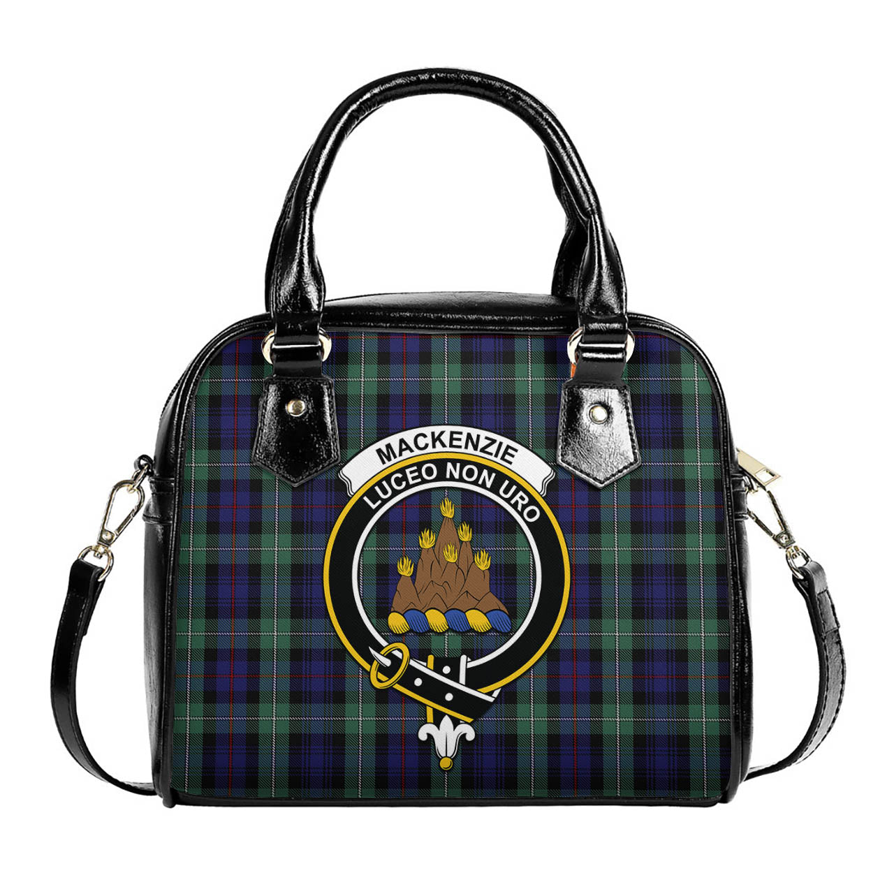 MacKenzie Hunting Green Tartan Shoulder Handbags with Family Crest One Size 6*25*22 cm - Tartanvibesclothing