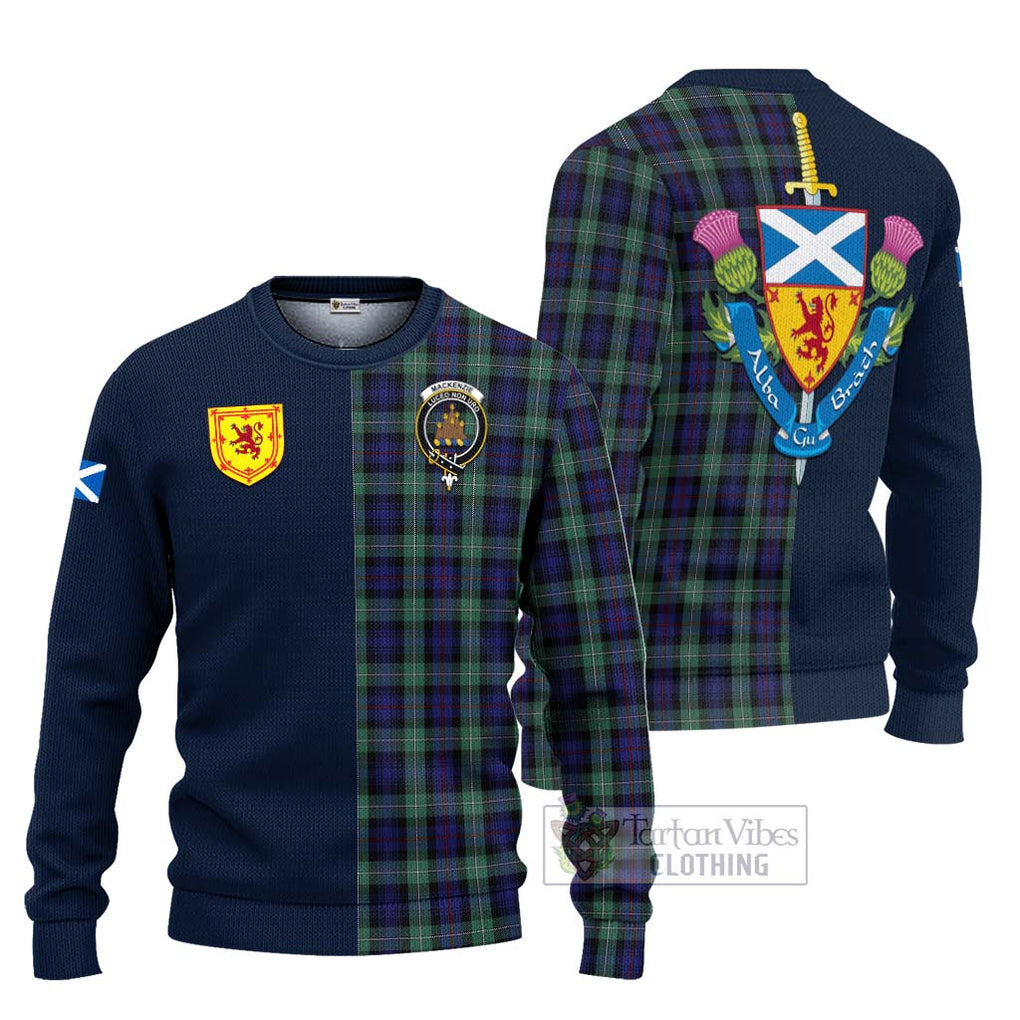 Tartan Vibes Clothing Mackenzie Hunting Green Tartan Knitted Sweater with Scottish Lion Royal Arm Half Style