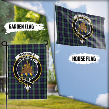 MacKenzie Hunting Green Tartan Flag with Family Crest