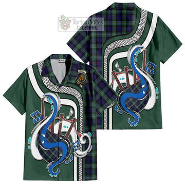 Mackenzie Hunting Green Tartan Short Sleeve Button Shirt with Epic Bagpipe Style